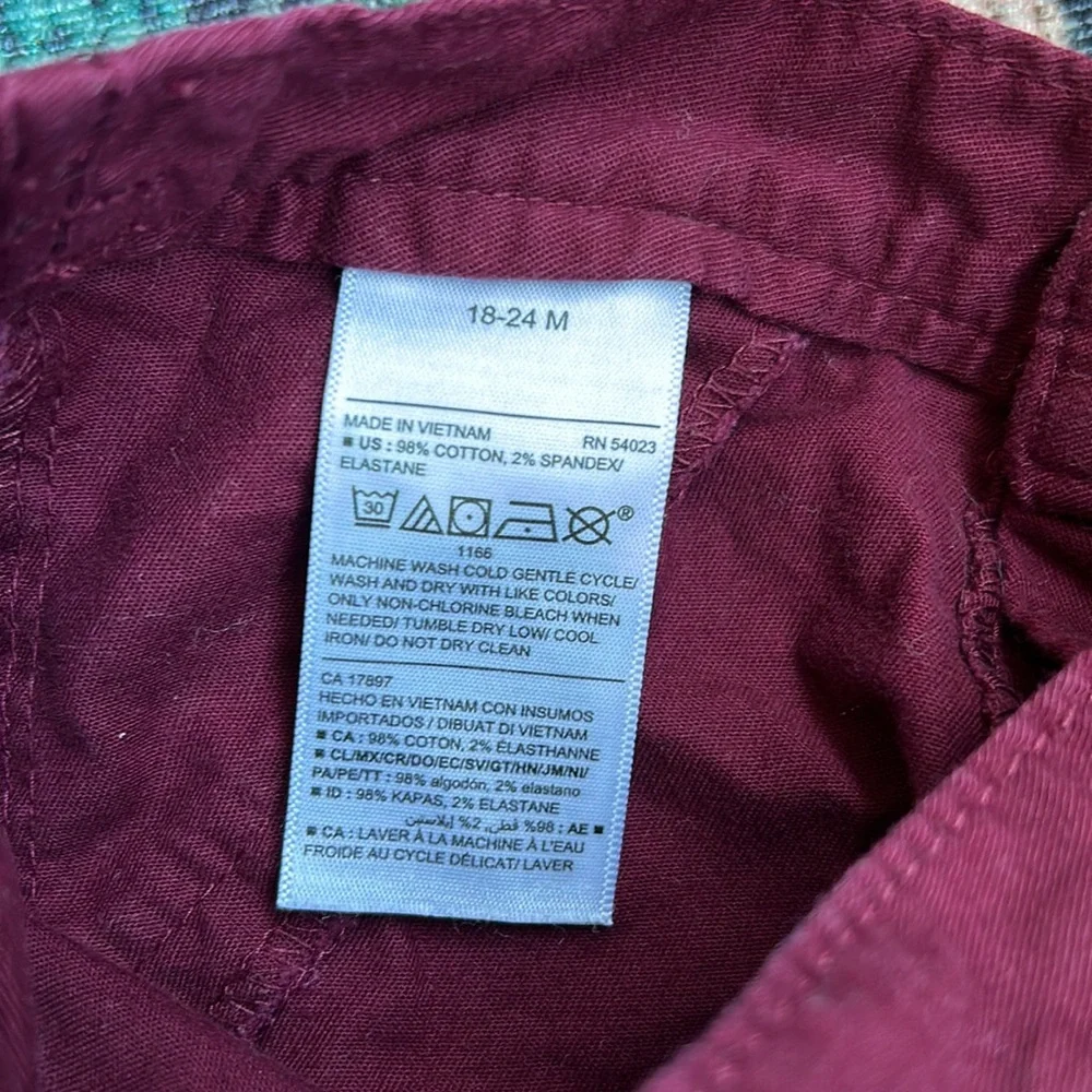 Old Navy Toddler Burgundy Stretch Chinos, Size 18-24 Months